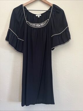 Max Studio Black Midi Dress with White Embroidered Trim